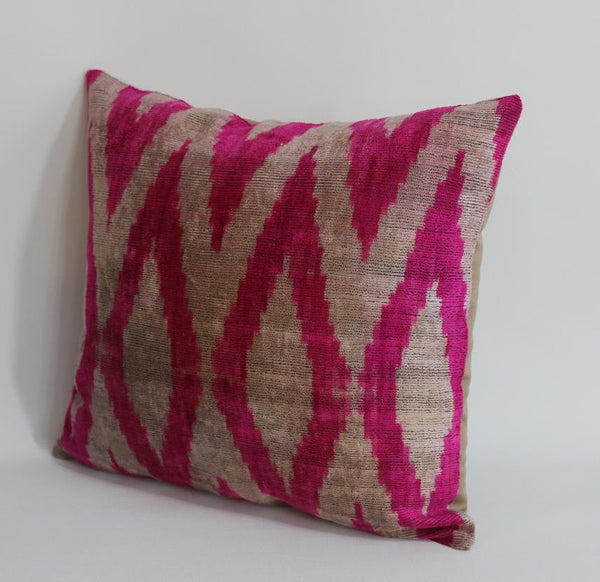 Pink Ikat Velvet Pillow 14 x 16 Pink Zigzag Pillow Accent Sofa P