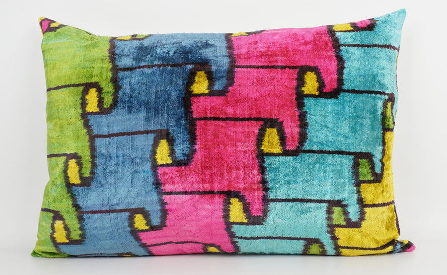 HANDMADE- IKAT SILK/VELVET PILLOWCASE