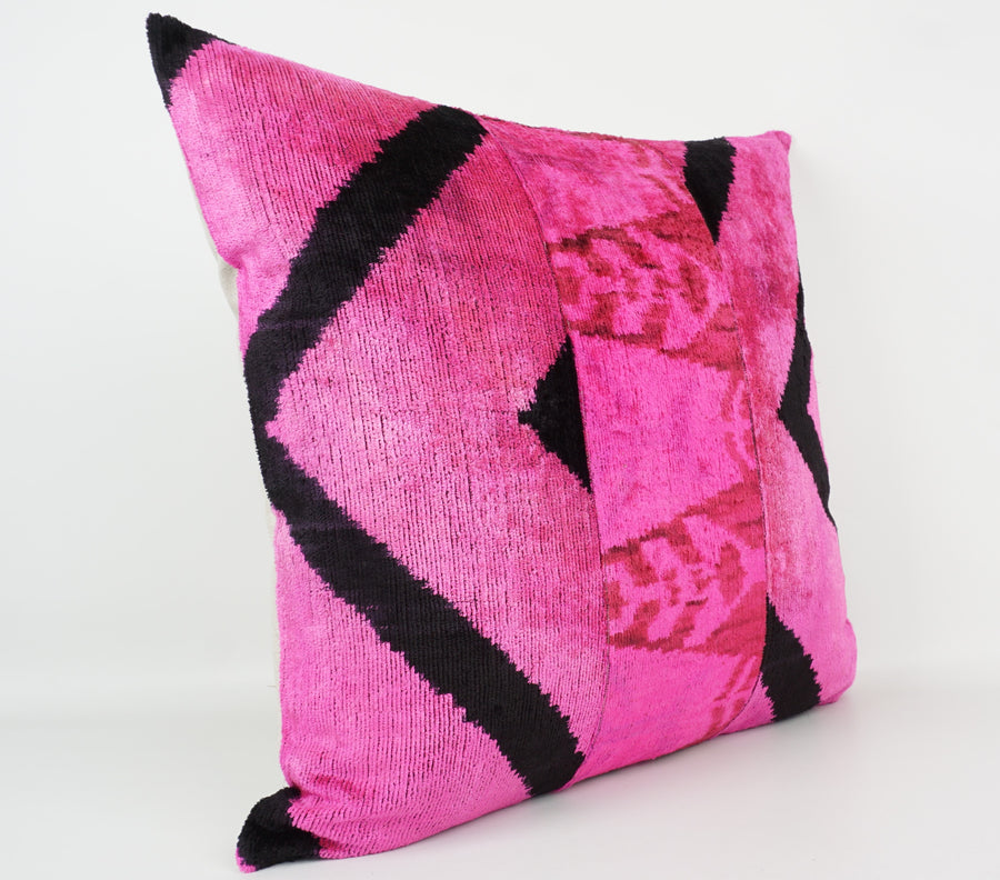 HANDMADE IKAT SILK/VELVET PATCHWORK PILLOWCASE