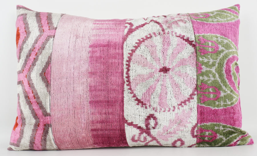 HANDMADE IKAT SILK/VELVET PATCHWORK PILLOWCASE