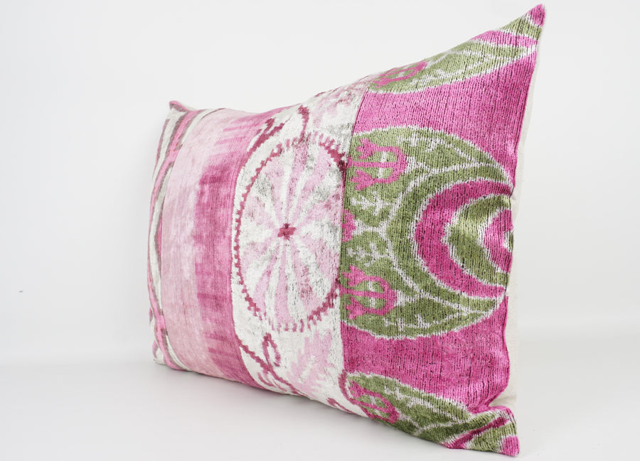 HANDMADE IKAT SILK/VELVET PATCHWORK PILLOWCASE