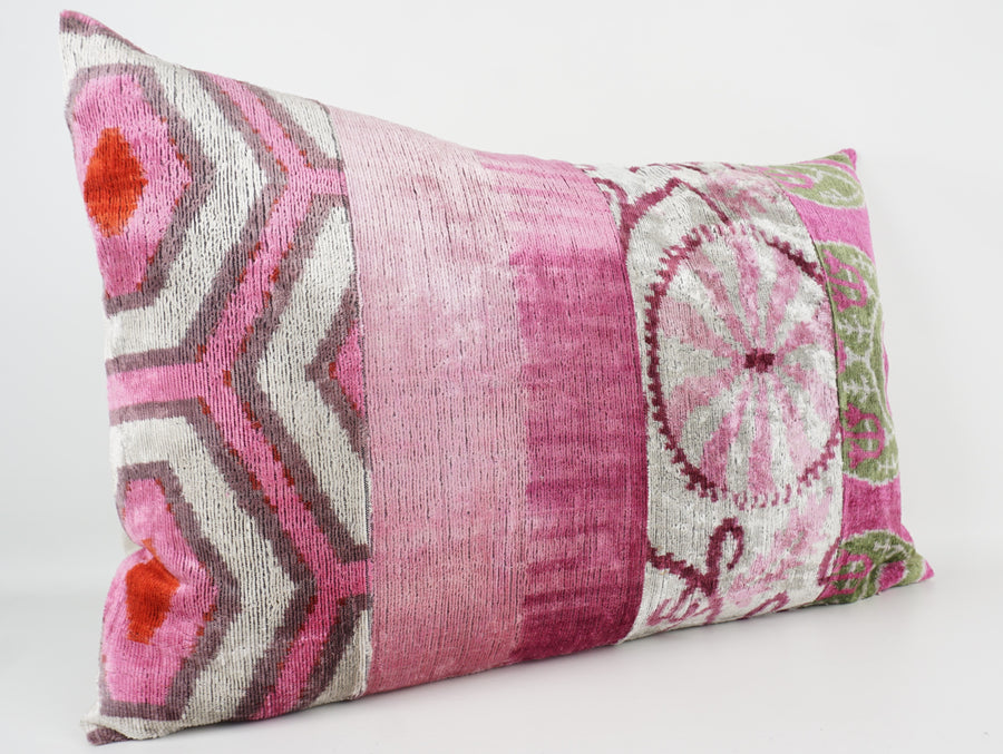 HANDMADE IKAT SILK/VELVET PATCHWORK PILLOWCASE