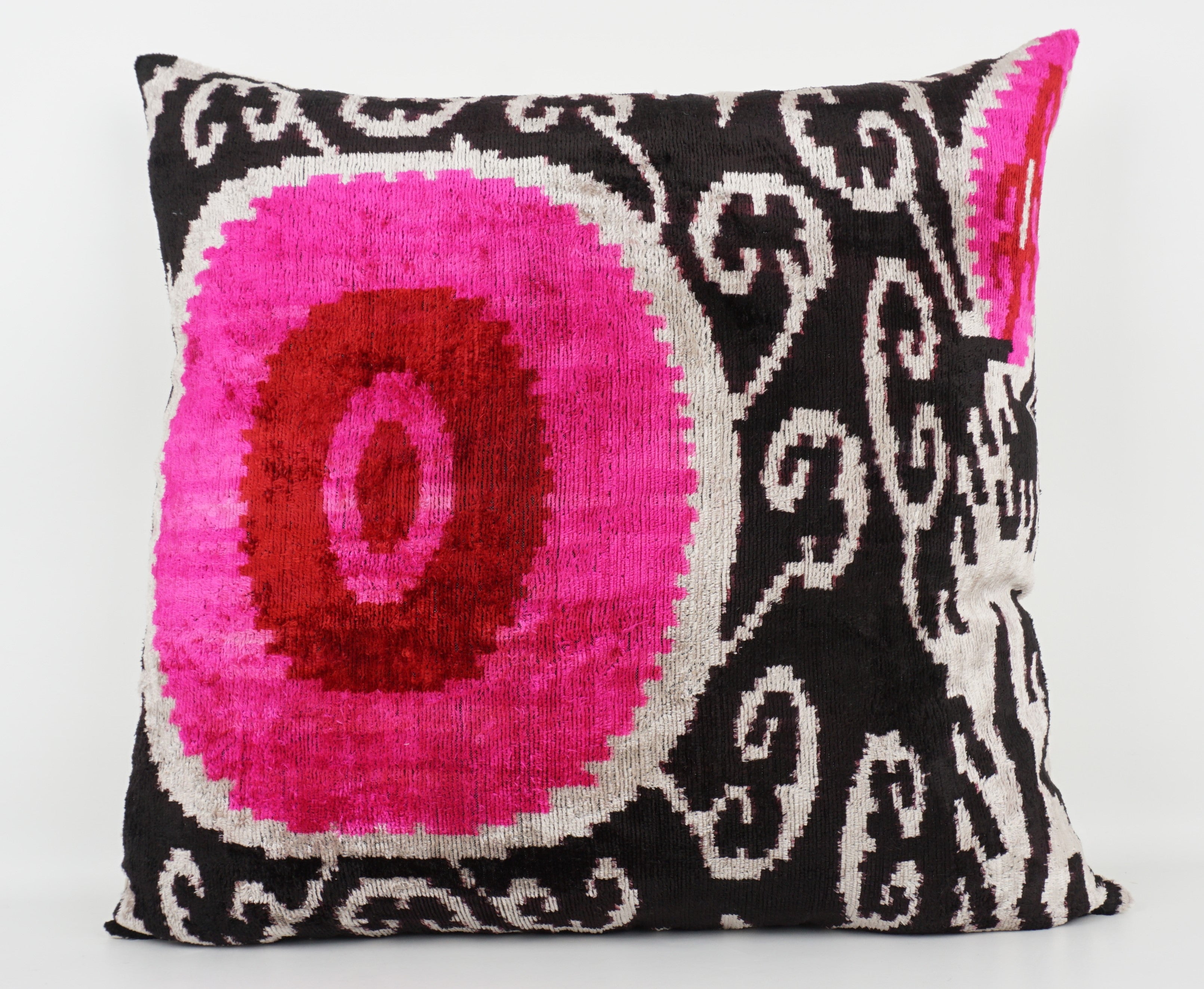 Yellow & Pink Velvet Pillow Cover with Traditional Ikat Theme | Front side is 100% Silk Velvet, Back side is deals Soft Pink Fabric | OEKO-TEX®