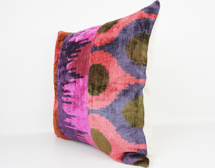 HANDMADE IKAT SILK/VELVET PATCHWORK PILLOWCASE