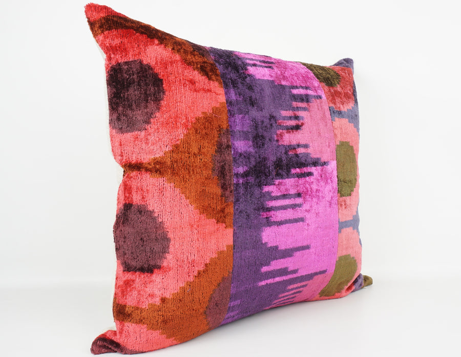 HANDMADE IKAT SILK/VELVET PATCHWORK PILLOWCASE