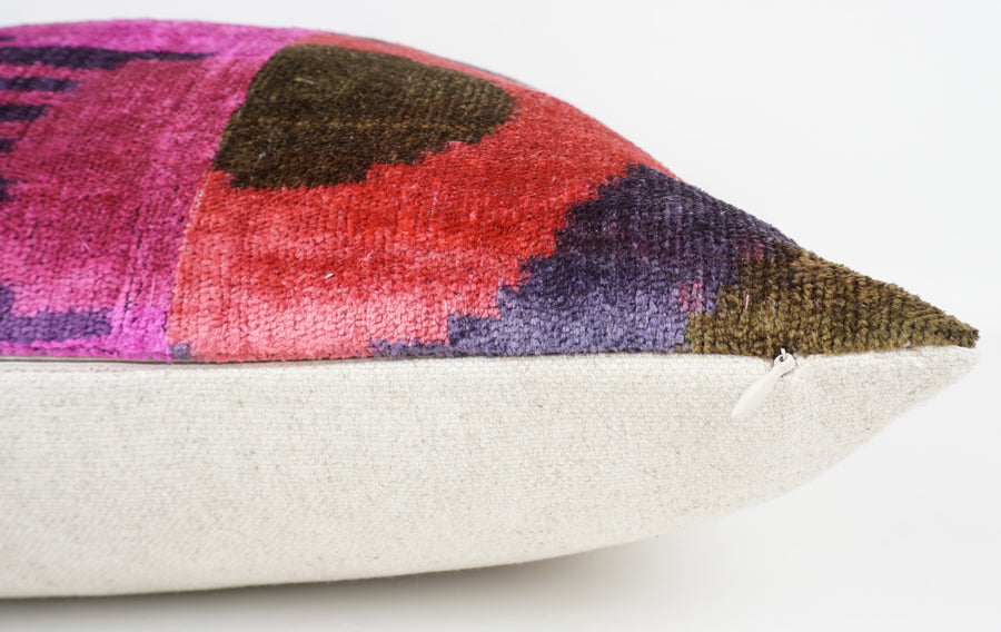 HANDMADE IKAT SILK/VELVET PATCHWORK PILLOWCASE