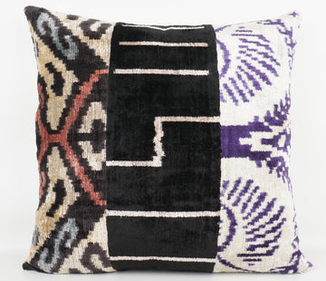 HANDMADE IKAT SILK/VELVET PATCHWORK PILLOWCASE