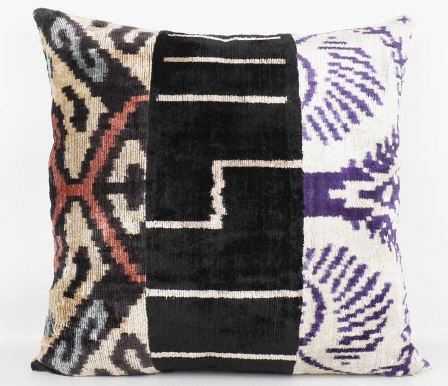 HANDMADE IKAT SILK/VELVET PATCHWORK PILLOWCASE