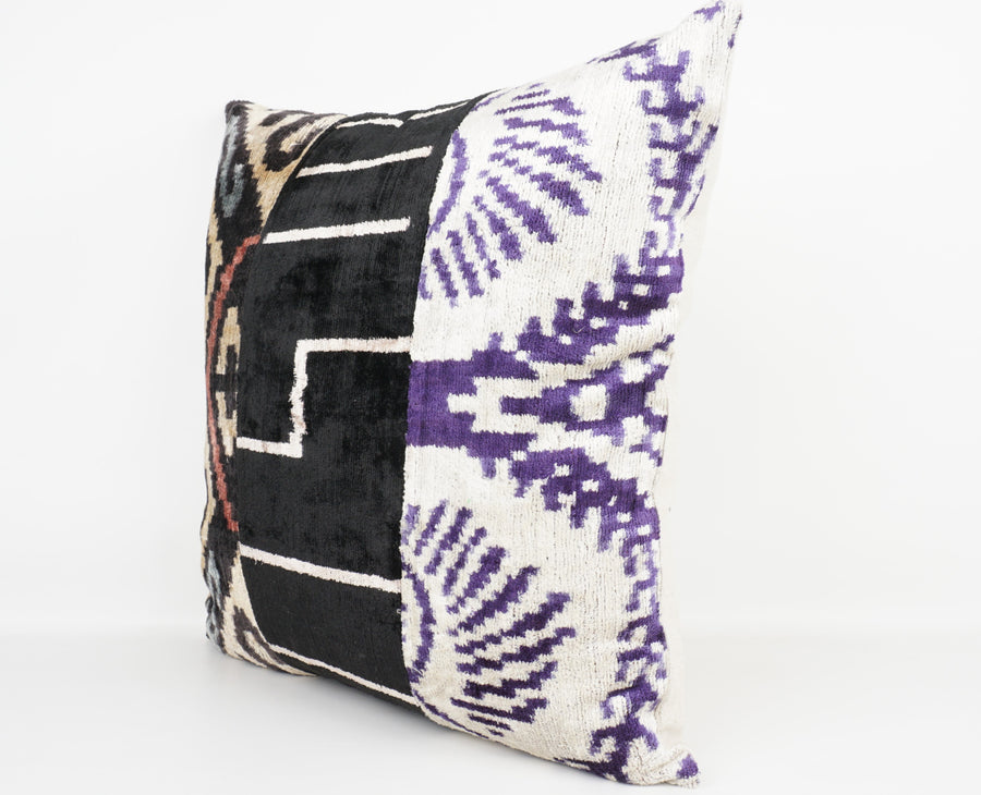 HANDMADE IKAT SILK/VELVET PATCHWORK PILLOWCASE