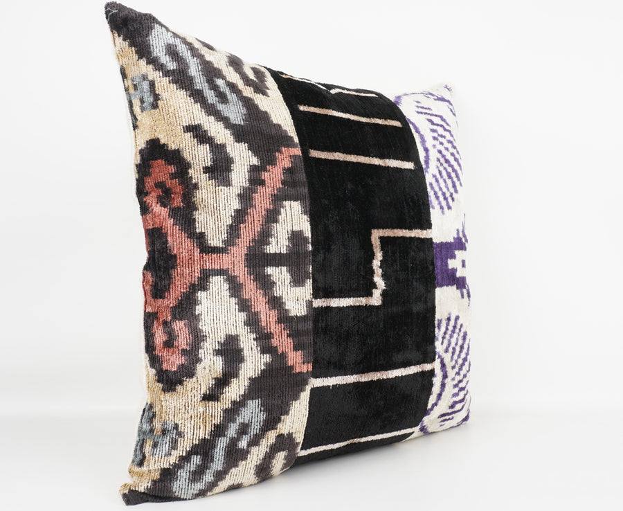 HANDMADE IKAT SILK/VELVET PATCHWORK PILLOWCASE