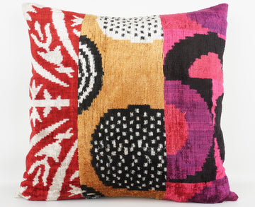 HANDMADE IKAT SILK/VELVET PATCHWORK PILLOWCASE