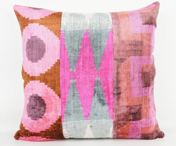 HANDMADE IKAT SILK/VELVET PATCHWORK PILLOWCASE