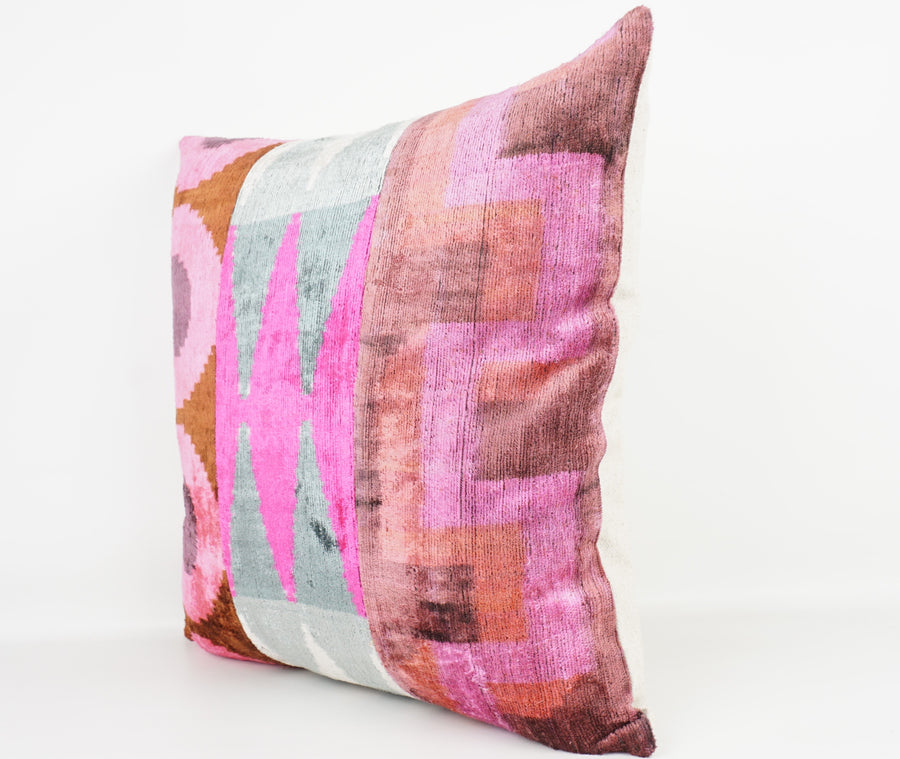 HANDMADE IKAT SILK/VELVET PATCHWORK PILLOWCASE