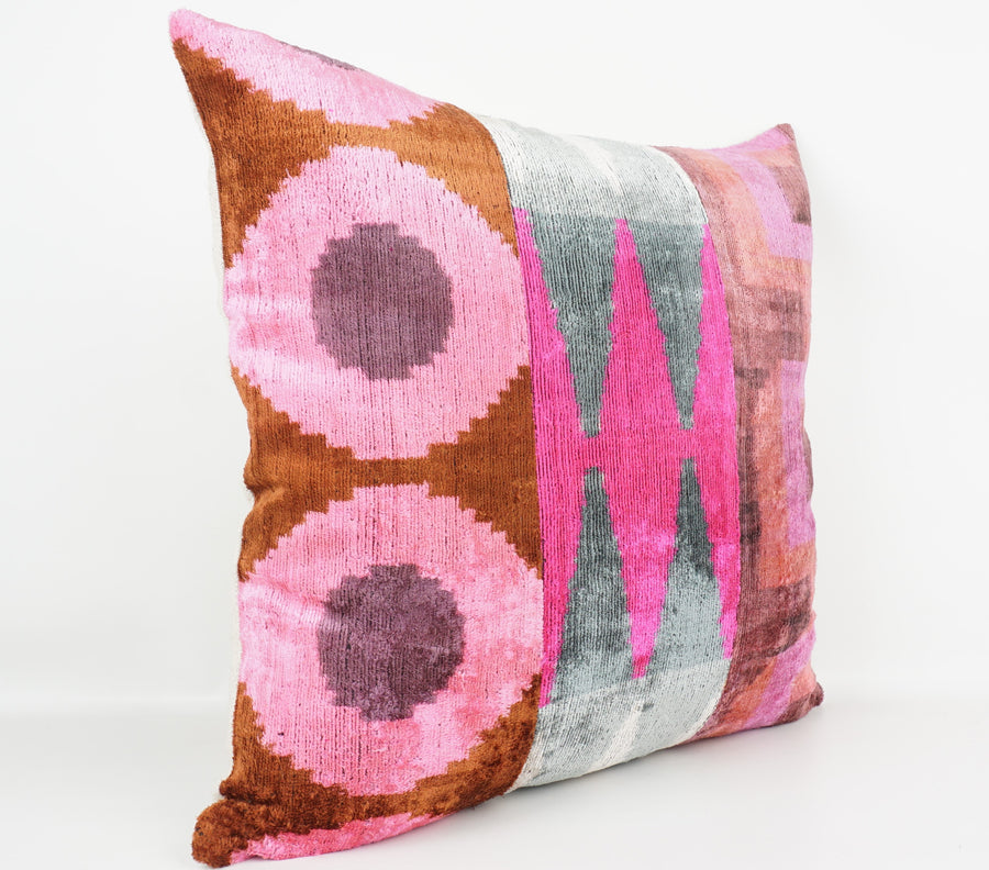 HANDMADE IKAT SILK/VELVET PATCHWORK PILLOWCASE