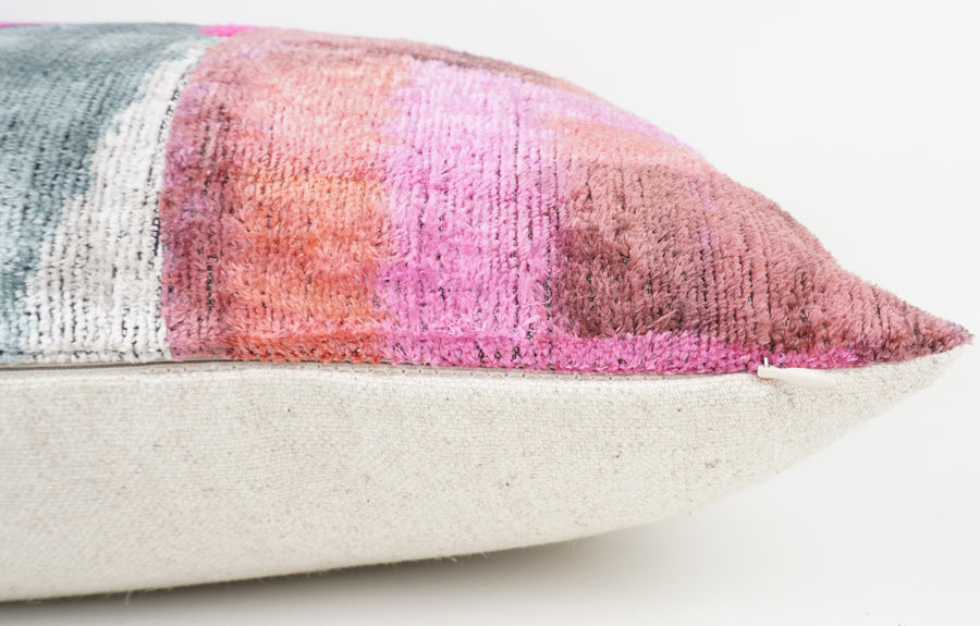 HANDMADE IKAT SILK/VELVET PATCHWORK PILLOWCASE