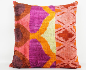 HANDMADE IKAT SILK/VELVET PATCHWORK PILLOWCASE