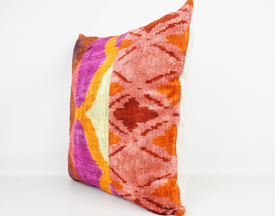 HANDMADE IKAT SILK/VELVET PATCHWORK PILLOWCASE