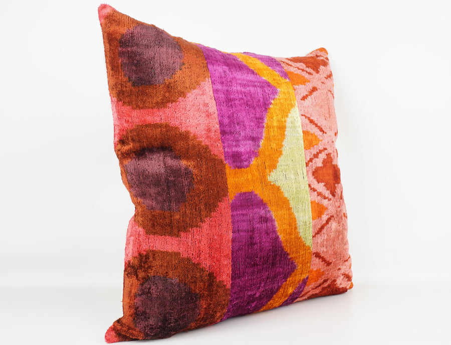 HANDMADE IKAT SILK/VELVET PATCHWORK PILLOWCASE