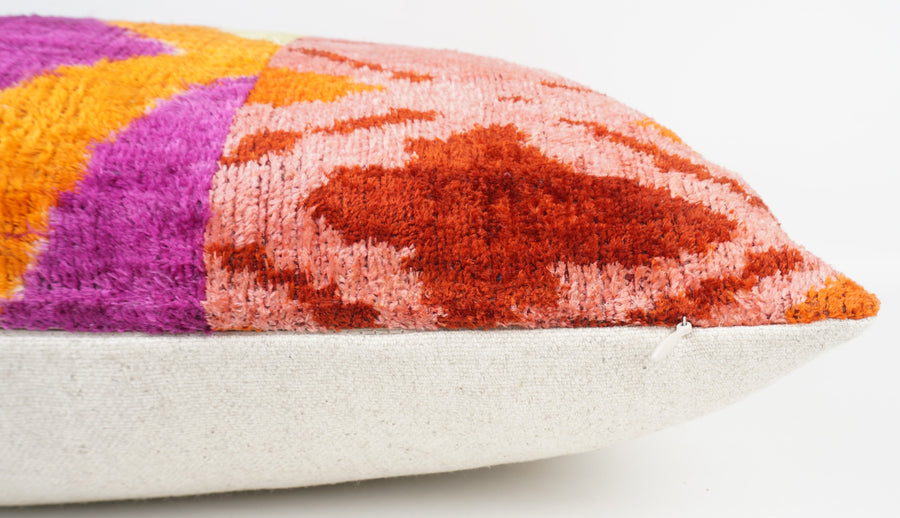 HANDMADE IKAT SILK/VELVET PATCHWORK PILLOWCASE