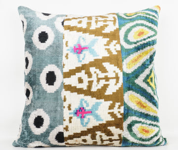 HANDMADE IKAT SILK/VELVET PATCHWORK PILLOWCASE