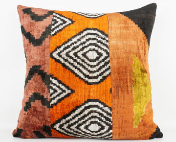 HANDMADE IKAT SILK/VELVET PATCHWORK PILLOWCASE
