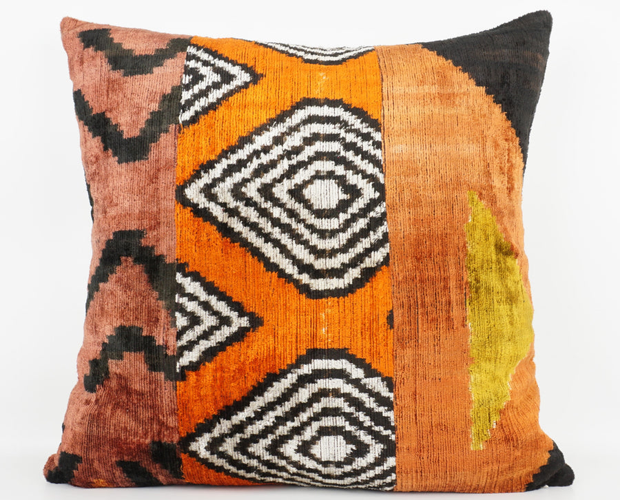 HANDMADE IKAT SILK/VELVET PATCHWORK PILLOWCASE