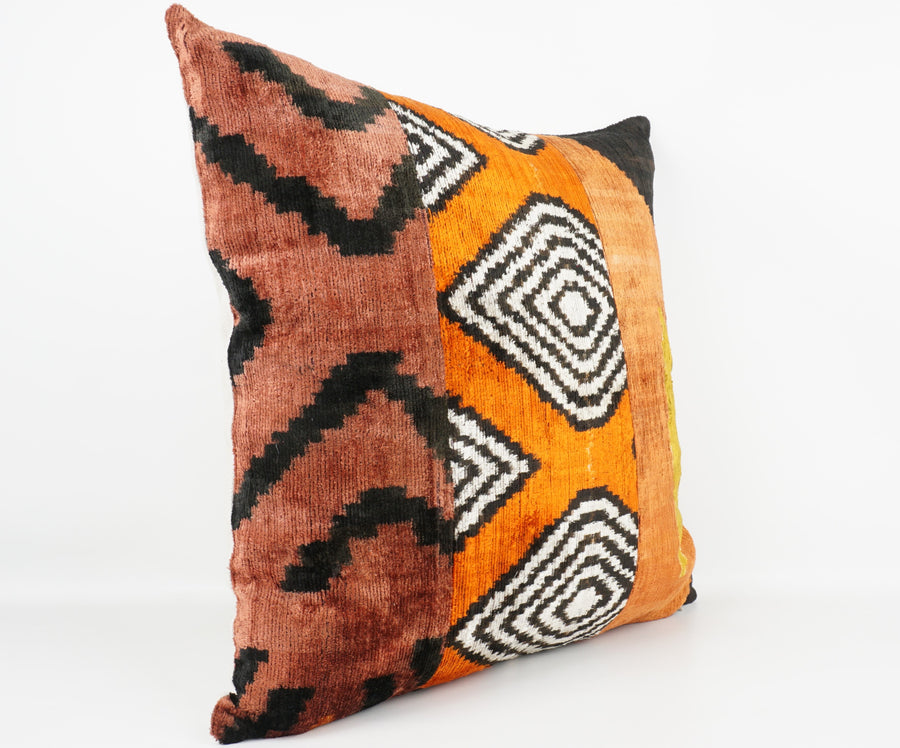 HANDMADE IKAT SILK/VELVET PATCHWORK PILLOWCASE