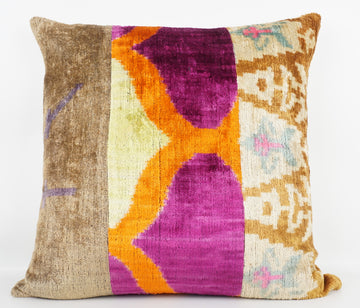 HANDMADE IKAT SILK/VELVET PATCHWORK PILLOWCASE