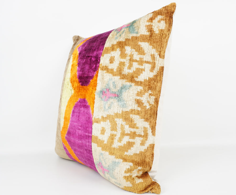 HANDMADE IKAT SILK/VELVET PATCHWORK PILLOWCASE