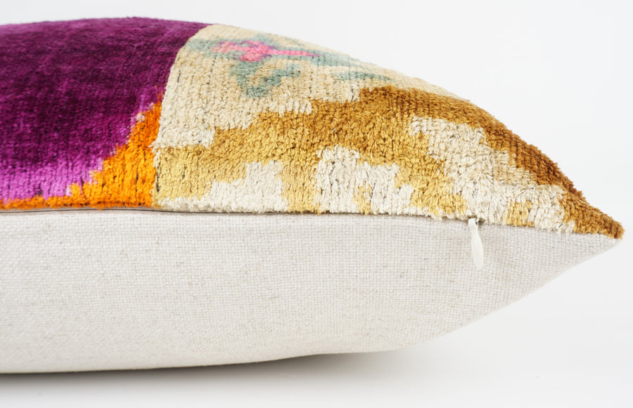 HANDMADE IKAT SILK/VELVET PATCHWORK PILLOWCASE