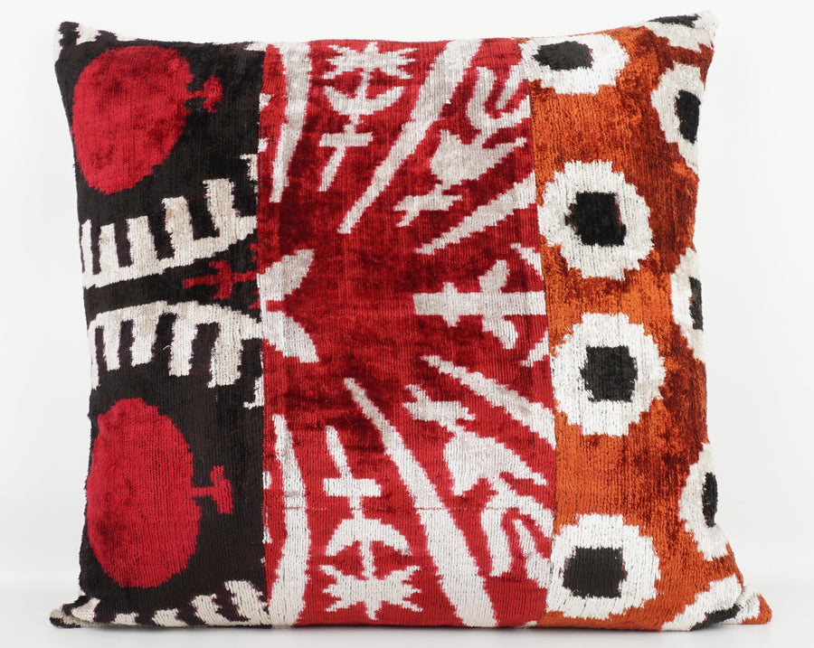 HANDMADE IKAT SILK/VELVET PATCHWORK PILLOWCASE