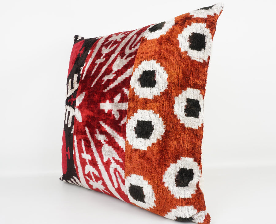 HANDMADE IKAT SILK/VELVET PATCHWORK PILLOWCASE