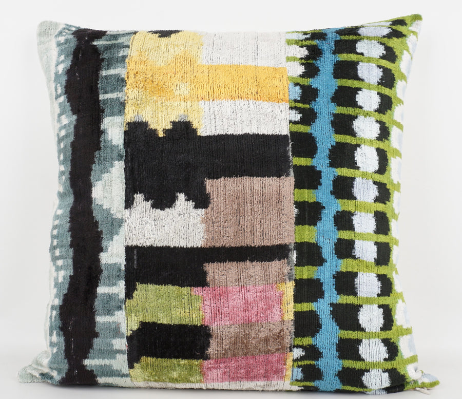 HANDMADE IKAT SILK/VELVET PATCHWORK PILLOWCASE