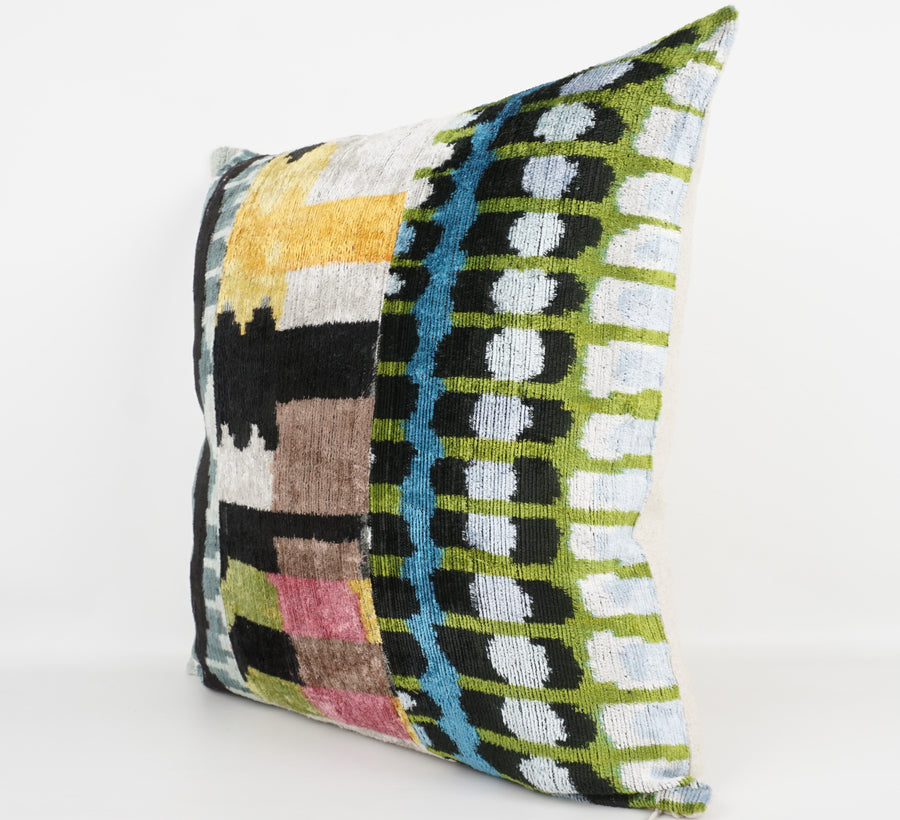 HANDMADE IKAT SILK/VELVET PATCHWORK PILLOWCASE