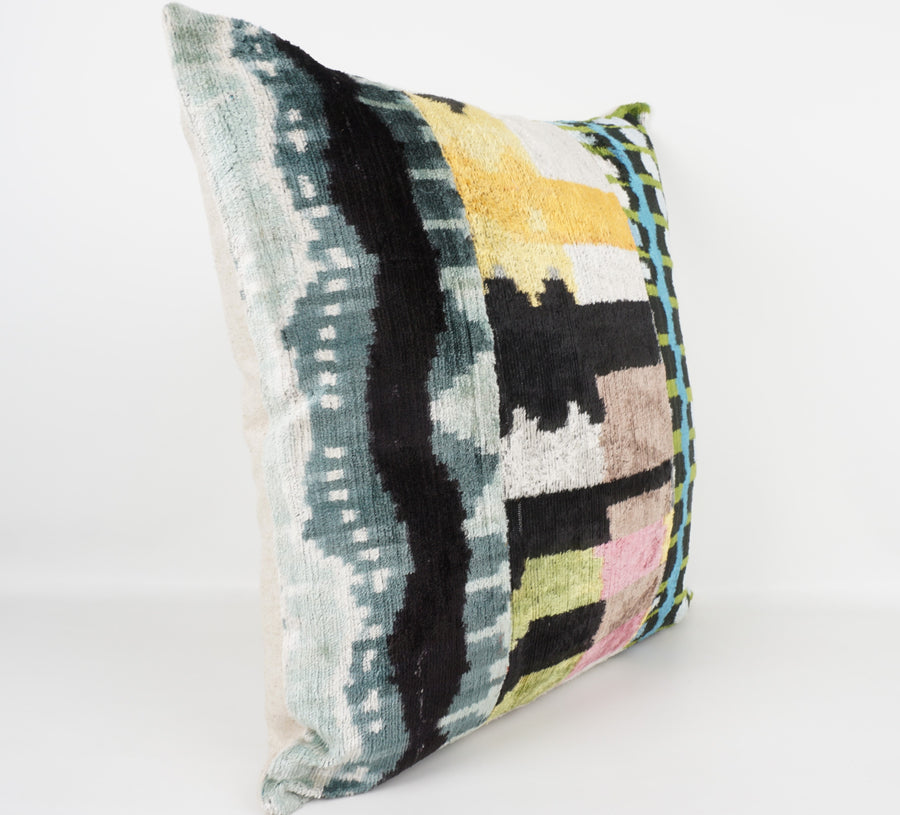 HANDMADE IKAT SILK/VELVET PATCHWORK PILLOWCASE