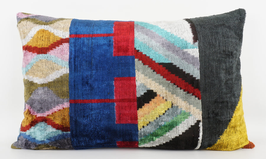 HANDMADE IKAT SILK/VELVET PATCHWORK PILLOWCASE