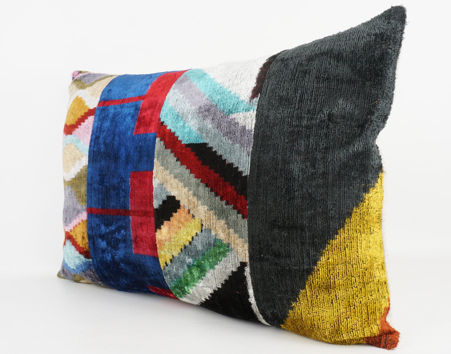 HANDMADE IKAT SILK/VELVET PATCHWORK PILLOWCASE