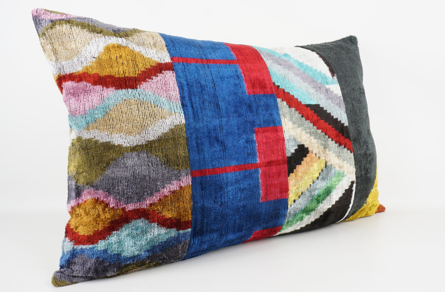 HANDMADE IKAT SILK/VELVET PATCHWORK PILLOWCASE