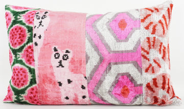 HANDMADE IKAT SILK/VELVET PATCHWORK PILLOWCASE