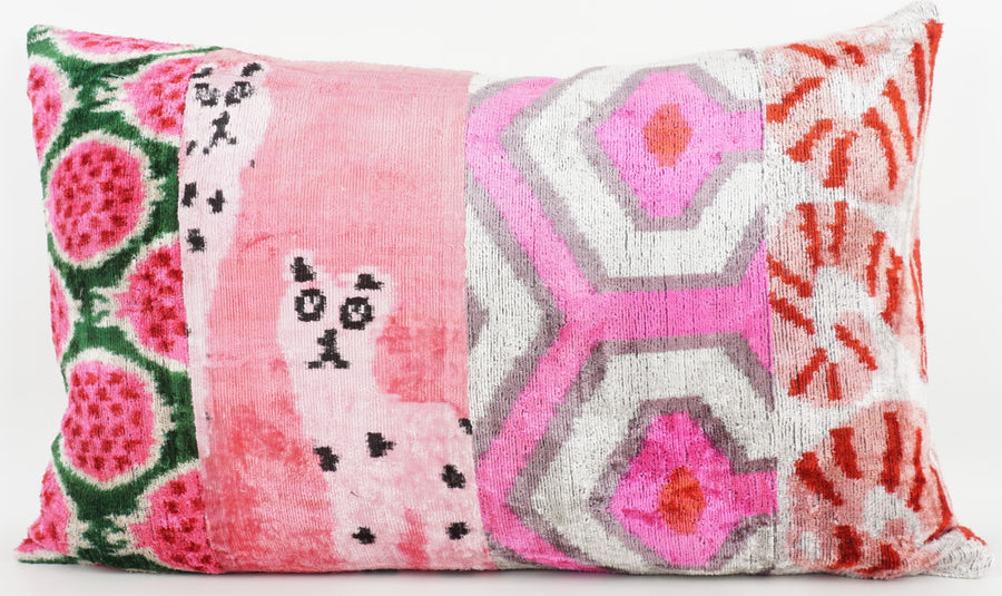 HANDMADE IKAT SILK/VELVET PATCHWORK PILLOWCASE