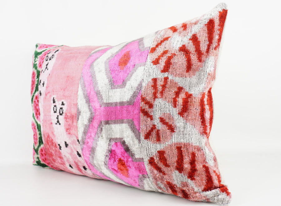 HANDMADE IKAT SILK/VELVET PATCHWORK PILLOWCASE