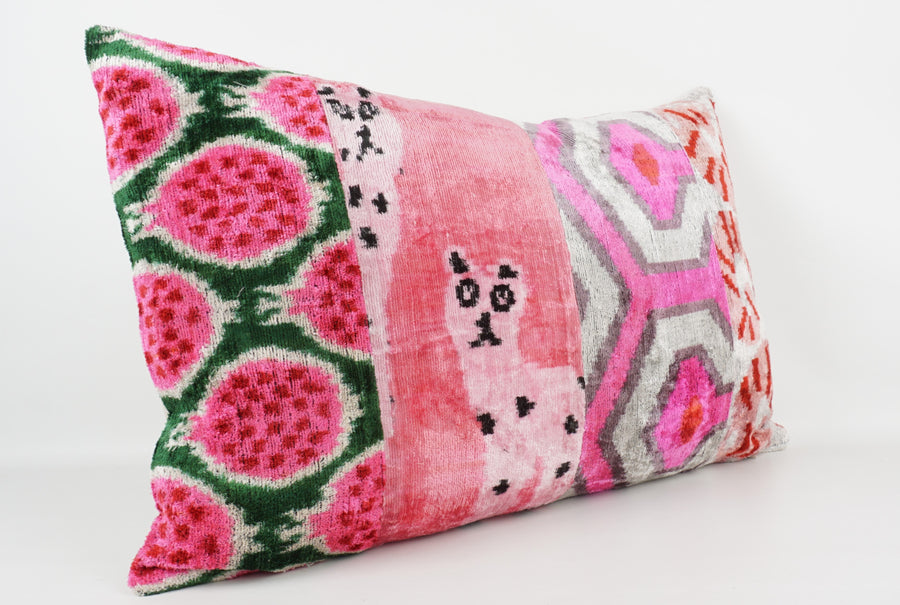 HANDMADE IKAT SILK/VELVET PATCHWORK PILLOWCASE