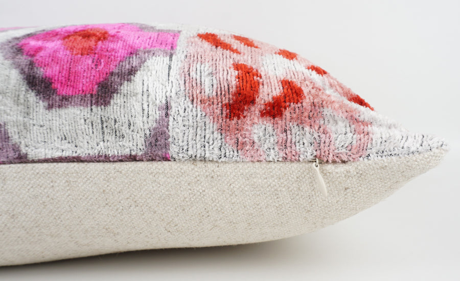 HANDMADE IKAT SILK/VELVET PATCHWORK PILLOWCASE