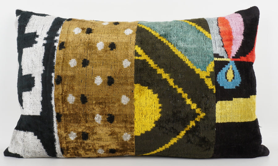 HANDMADE IKAT SILK/VELVET PATCHWORK PILLOWCASE