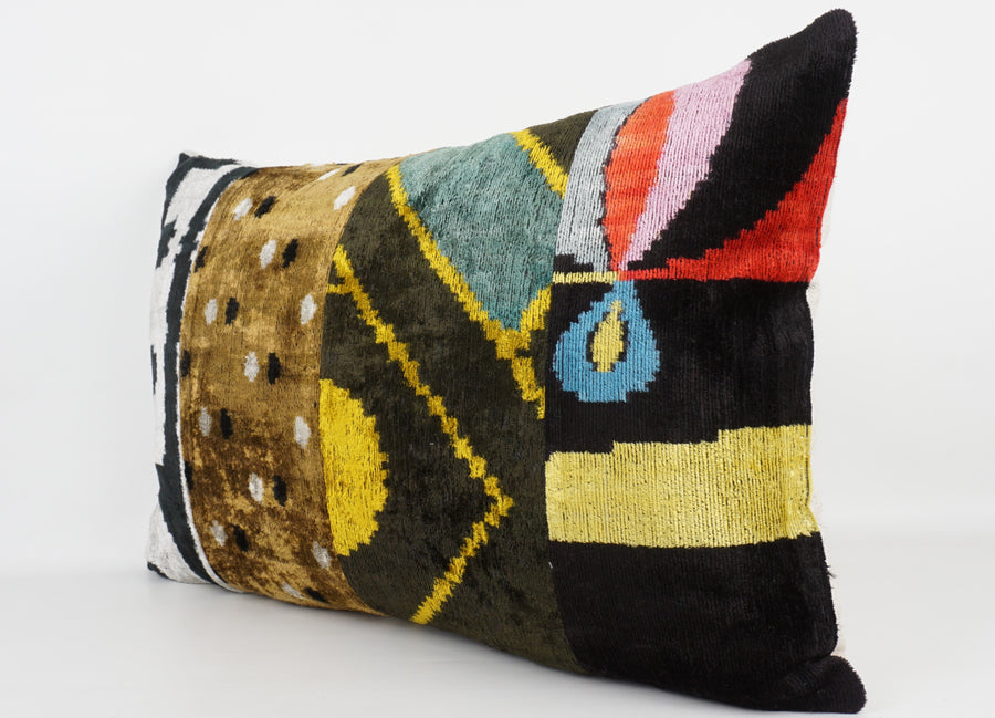 HANDMADE IKAT SILK/VELVET PATCHWORK PILLOWCASE