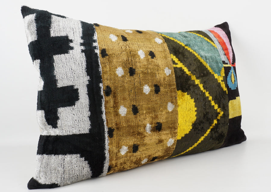 HANDMADE IKAT SILK/VELVET PATCHWORK PILLOWCASE