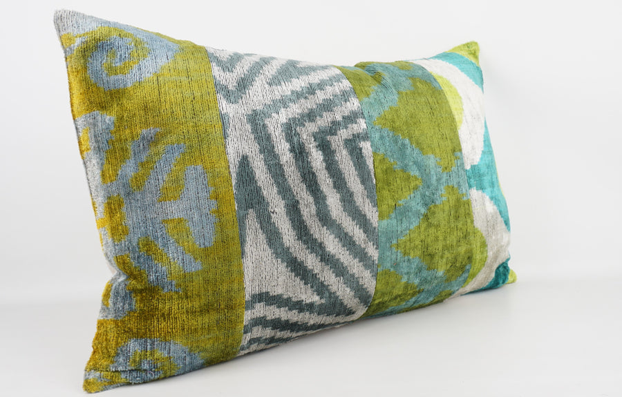HANDMADE IKAT SILK/VELVET PATCHWORK PILLOWCASE