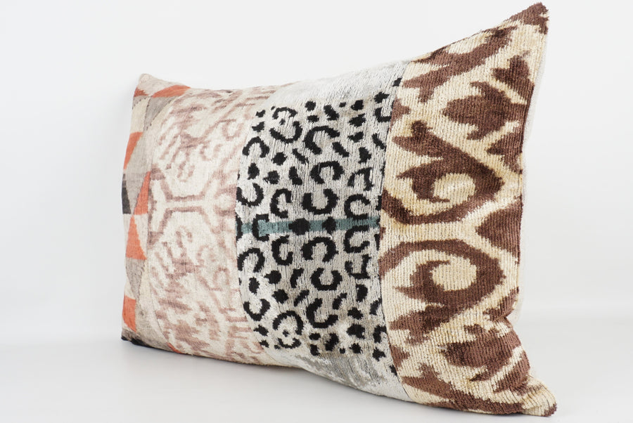 HANDMADE IKAT SILK/VELVET PATCHWORK PILLOWCASE