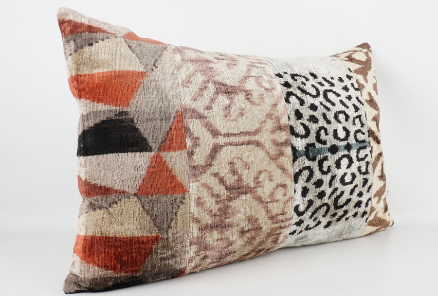 HANDMADE IKAT SILK/VELVET PATCHWORK PILLOWCASE