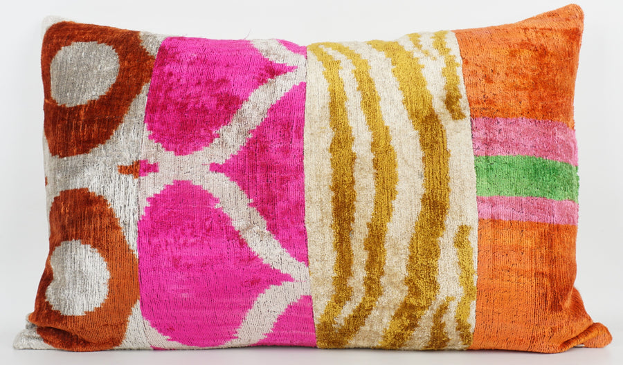 HANDMADE IKAT SILK/VELVET PATCHWORK PILLOWCASE